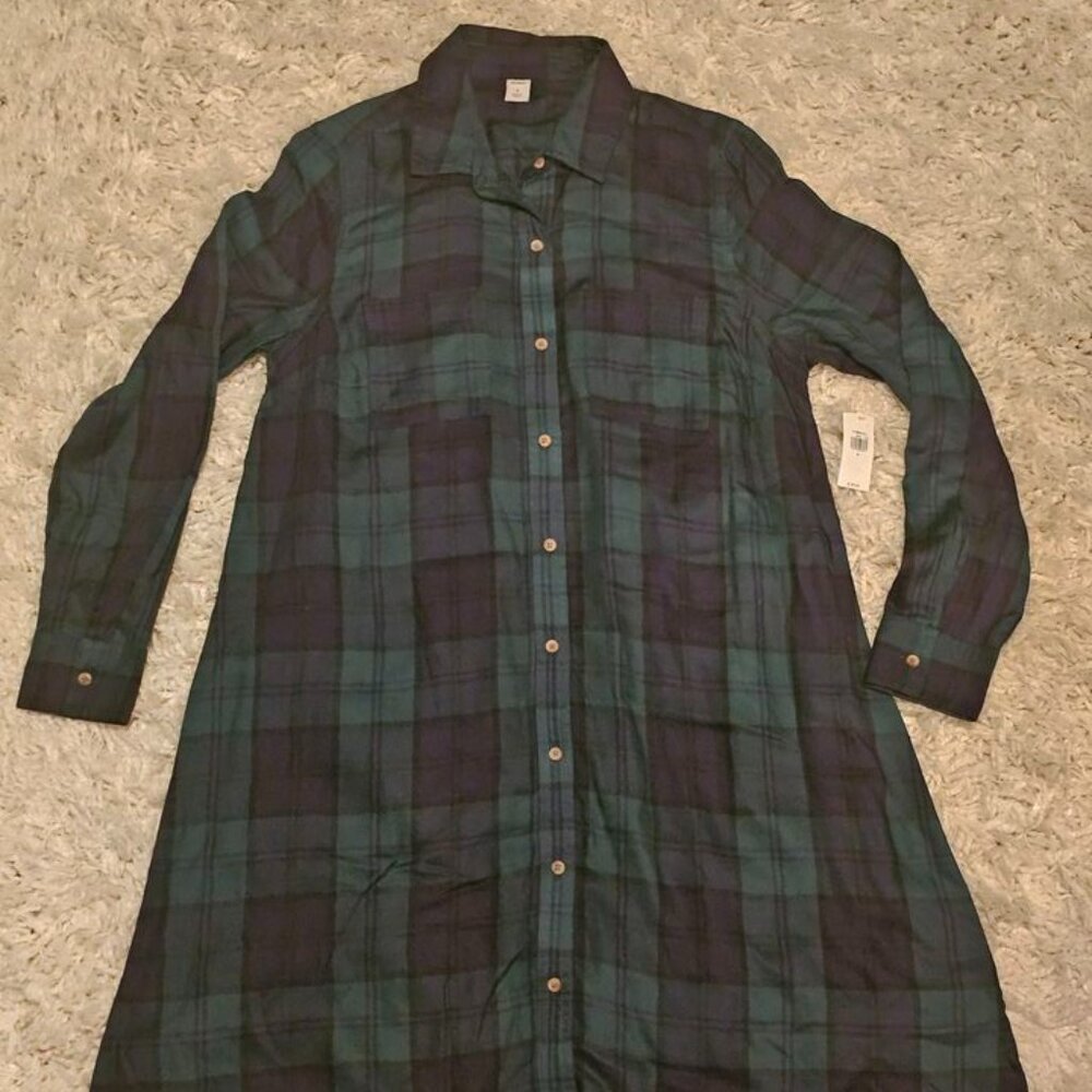 NWT Women's Old Navy hunter green plaid long sleeve shirt dress (size: small)